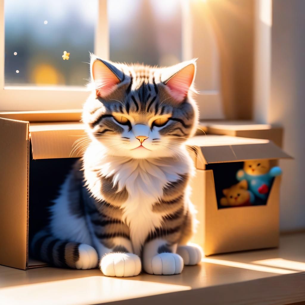 Sleeping Kitten Bathed in Golden Sunlight