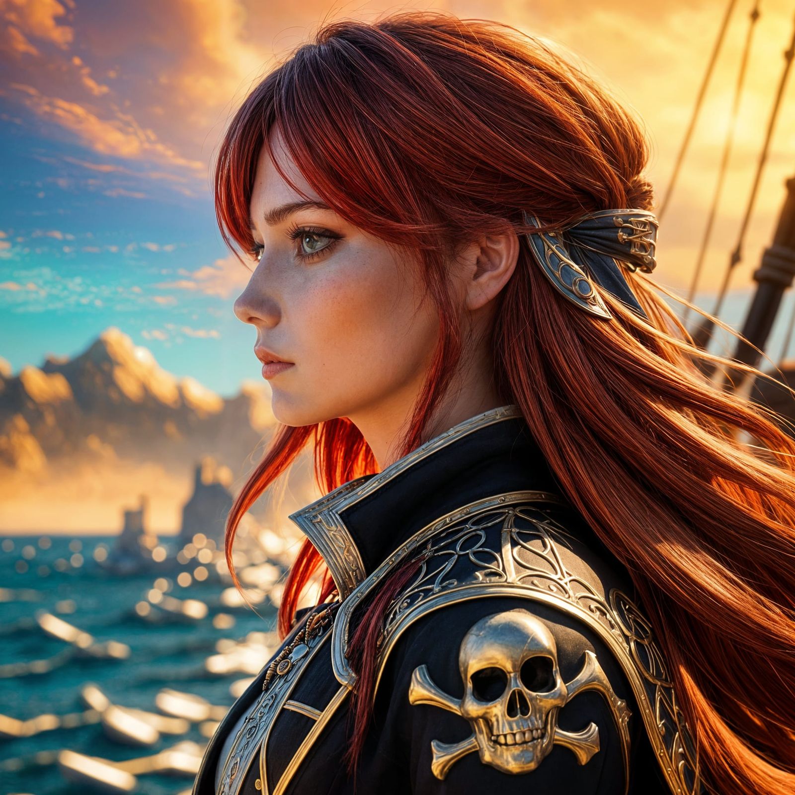 Anime Pirate Woman Gazing at Horizon in 3D