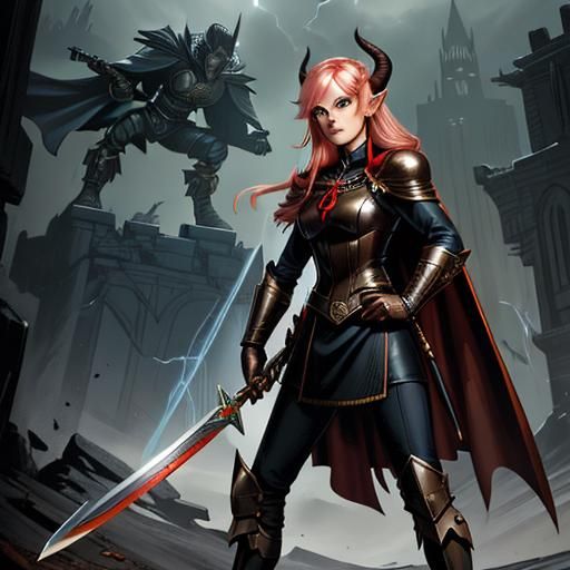 Tiefling Warrior with Lightning Scimitar in Comic Art