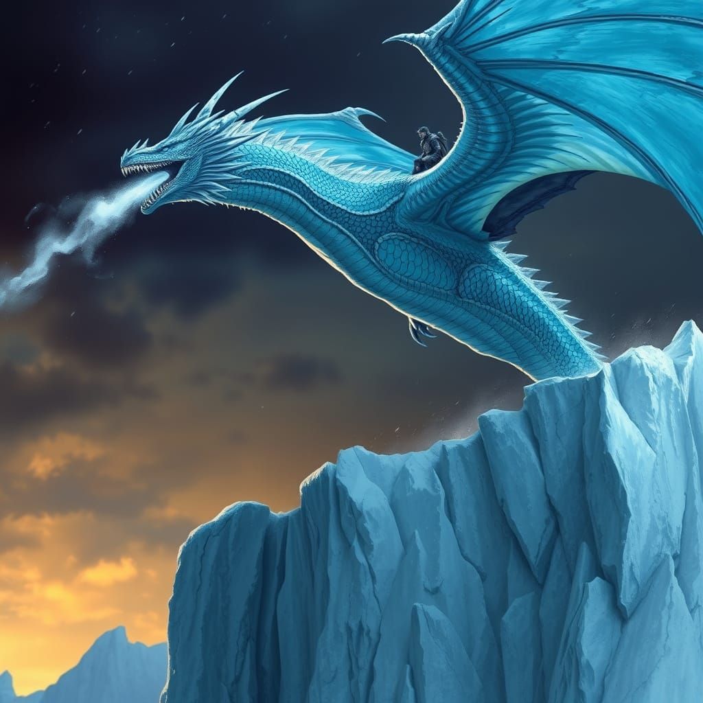 Ice Dragon Soaring Through Frozen Sky