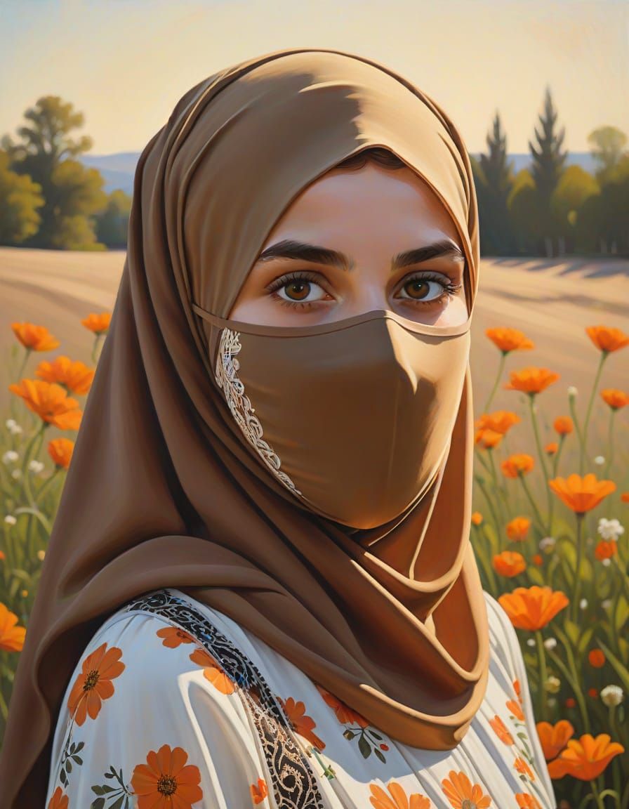 Woman in Niqab: Oil Painting Portrait