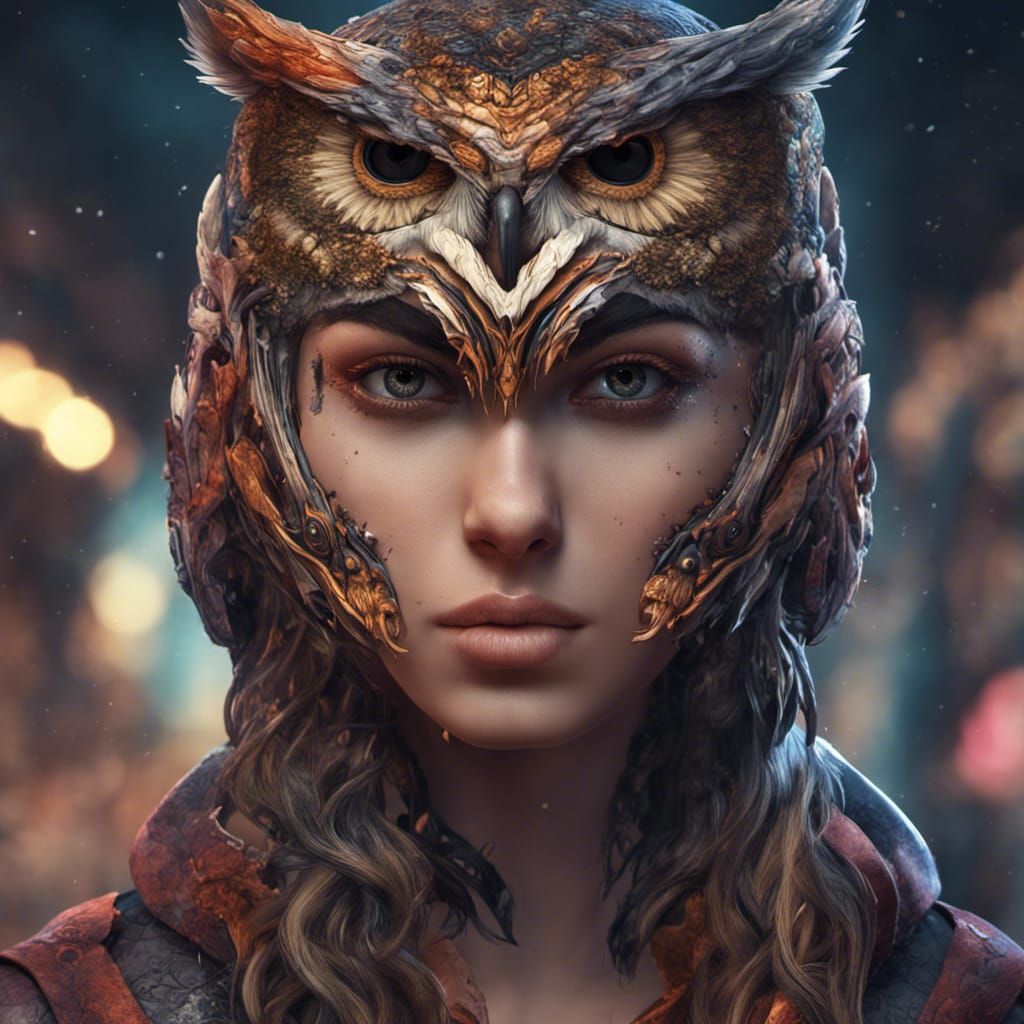 Half-Human, Half-Owl Woman: Detailed Fantasy Art