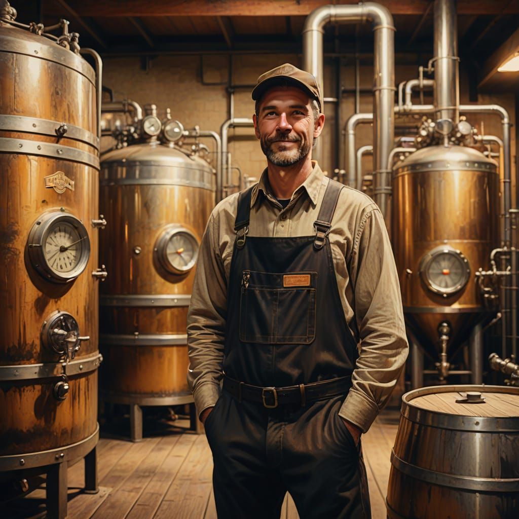 Vintage Beer Brewery: Brewer in Oil Painting Style