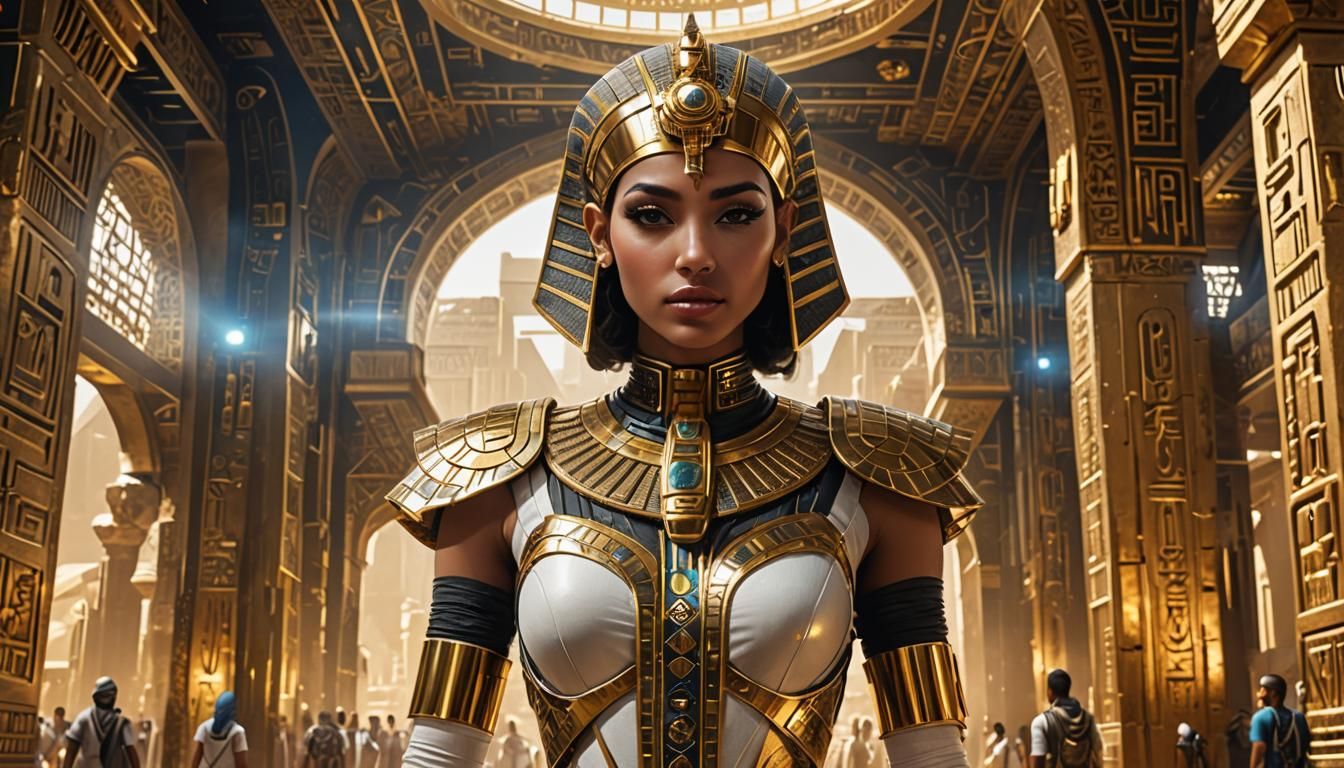 Futuristic Egyptian Girl with Golden Temples