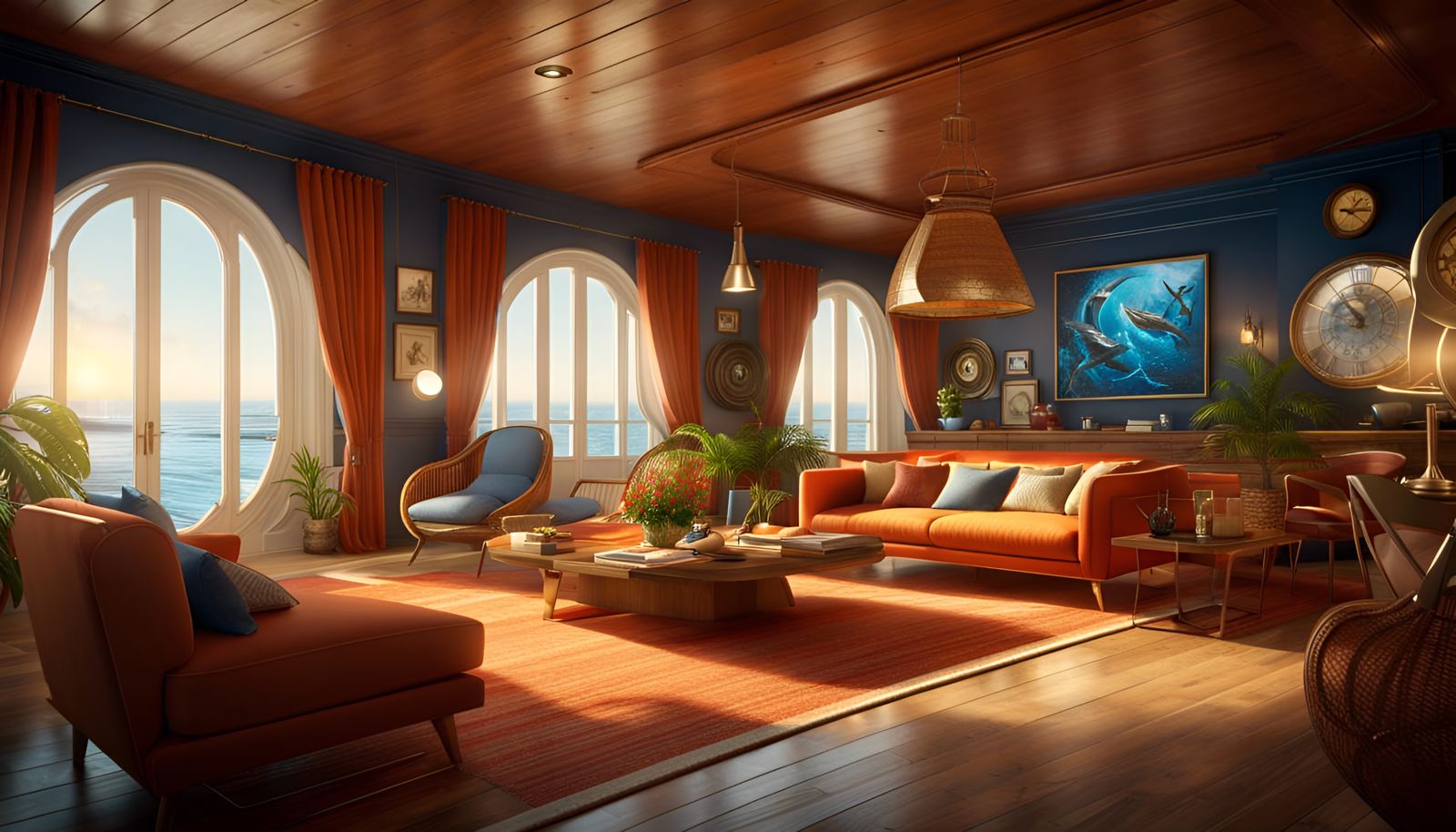 Nautical Living Room: Realistic Render in HQ