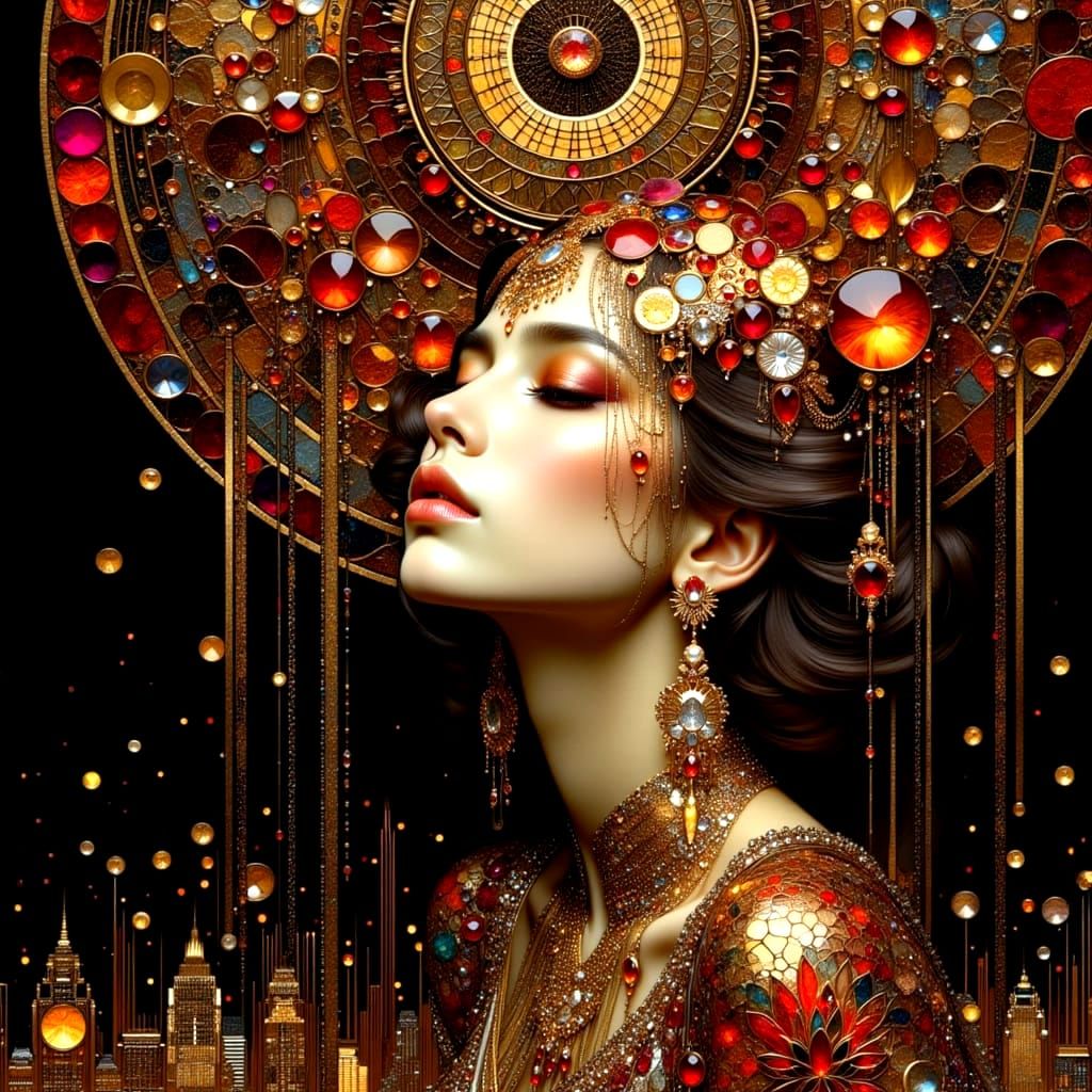 Ethereal Klimt Woman in Art Deco Splendor