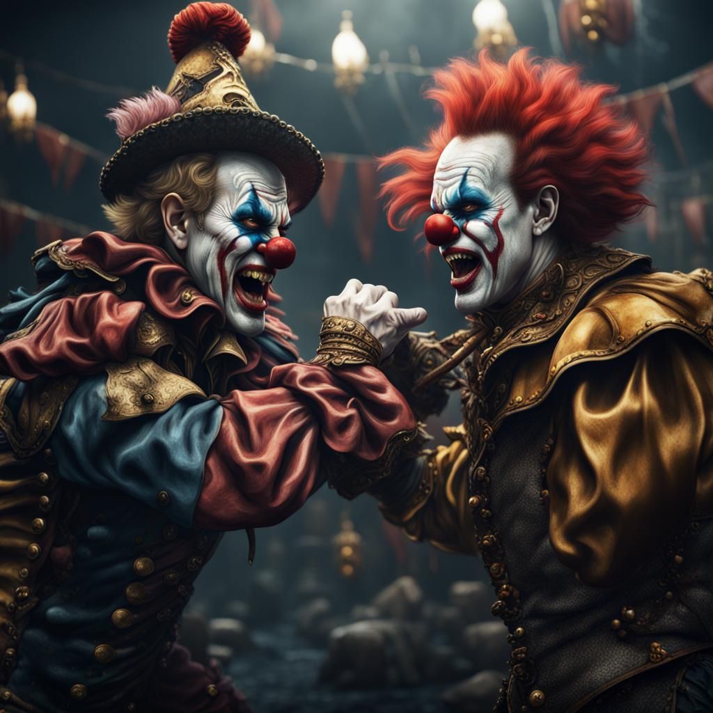 two clowns fighting