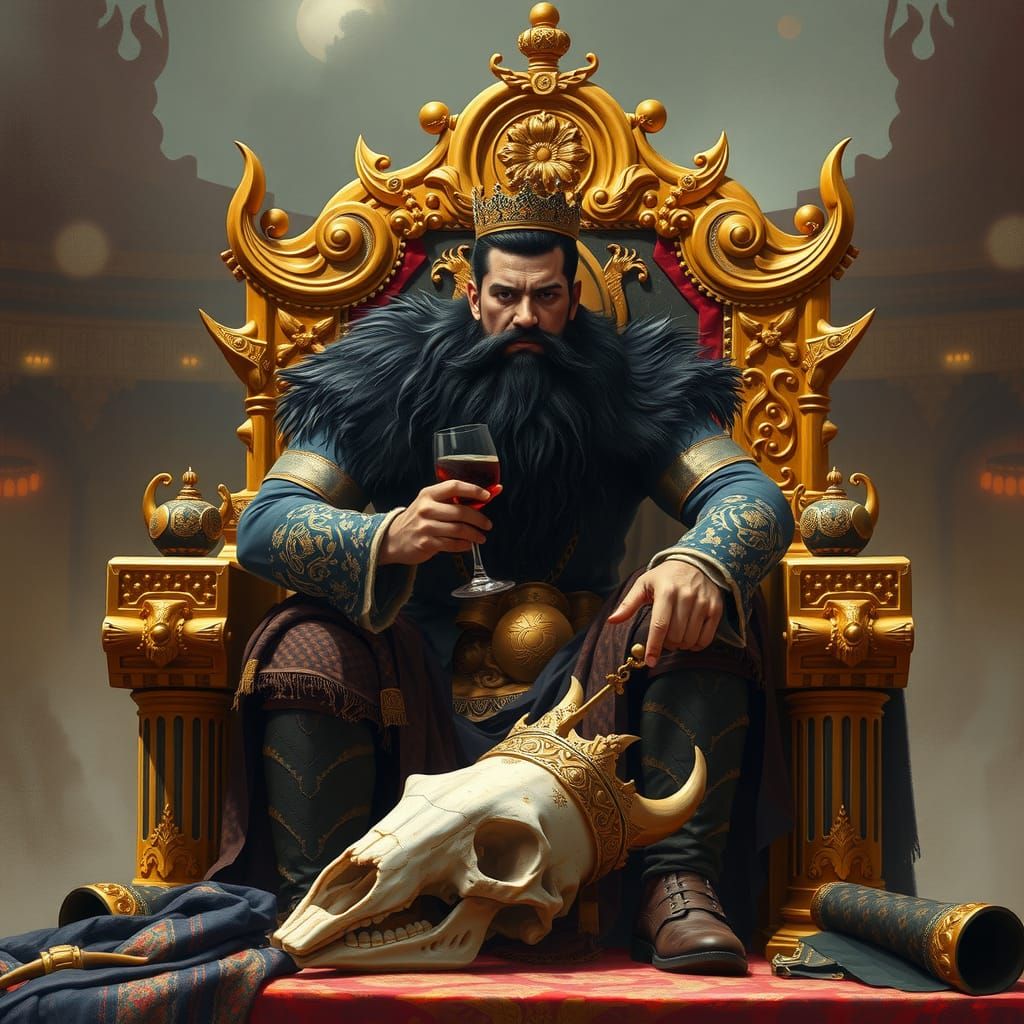 Hun Khagan on Golden Throne with Skull Cup