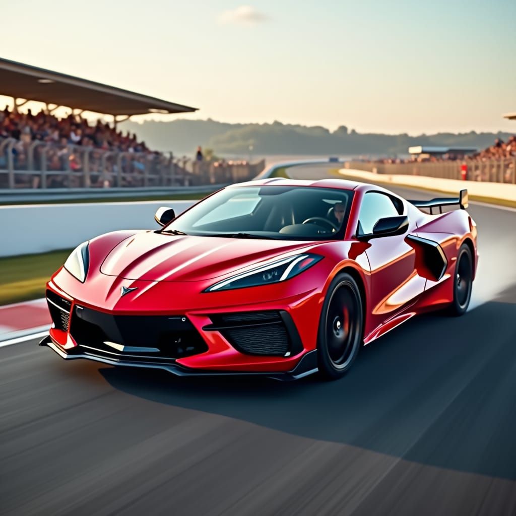 Corvette Races Down Track in Hyperrealistic Detail