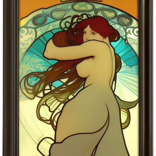 Redhead Underwater in Alphonse Mucha Style