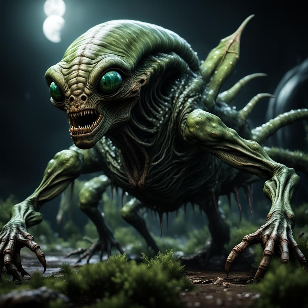 Grotesque Alien Hybrid Creature Ready to Attack