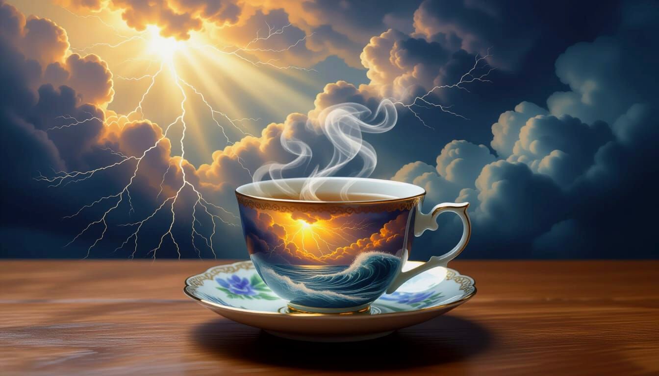Storm in a Teacup: A Surreal Painterly Scene