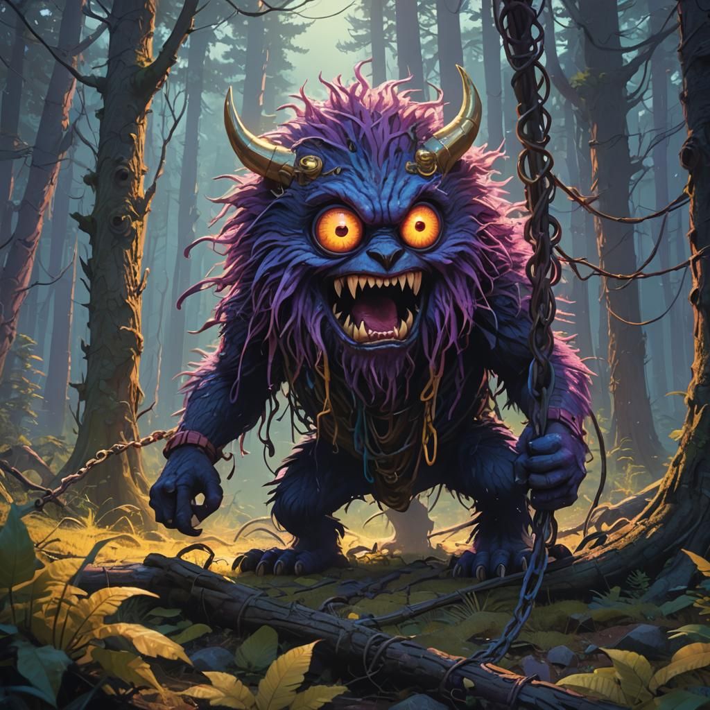 Furry Monster Escapes Hunters in Mystical Forest