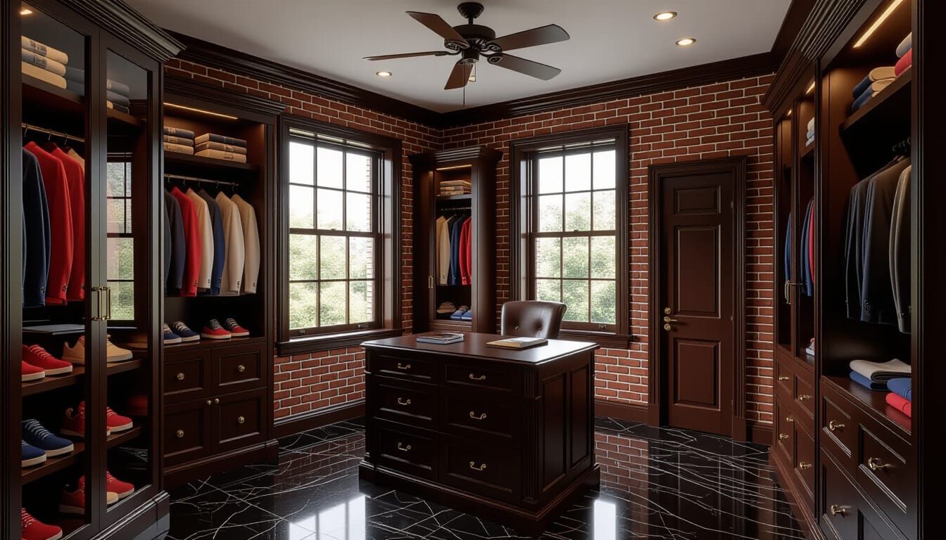 Victorian Walk-In Closet with Showcase Cabinets