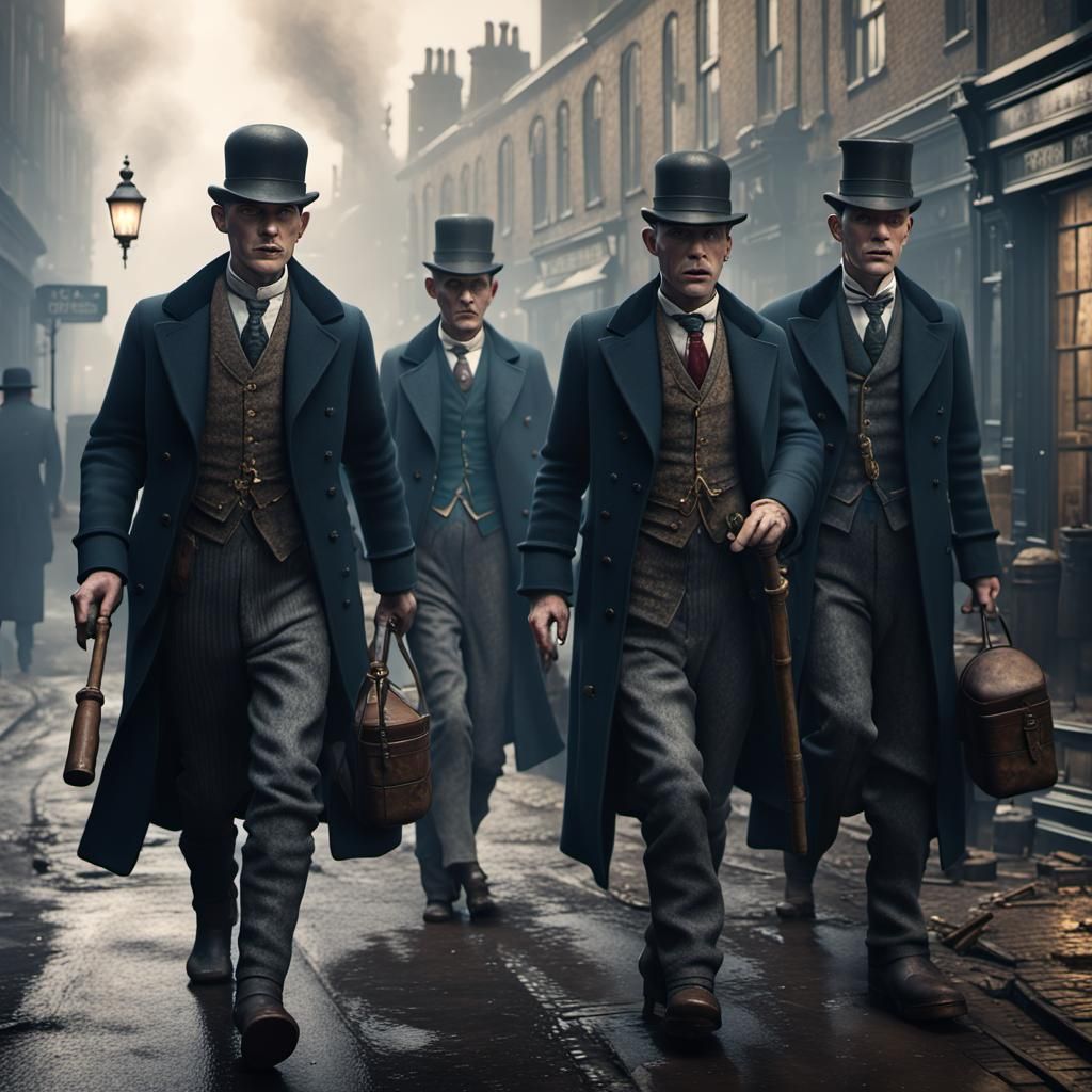 Peaky Blinders in Misty London Street, Matte Painting