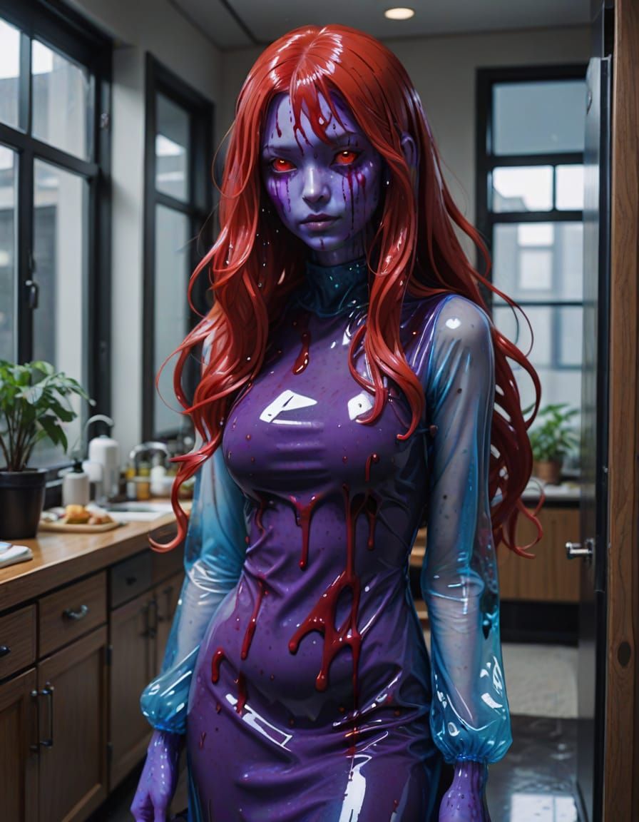 Cute Slime Girl in Latex Outfit