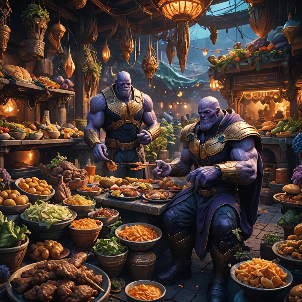 Thanos Enjoys Kebab in Alien Marketplace