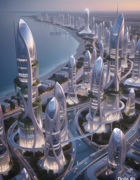 Futuristic Cityscape with Organic Architecture and Green Amb...