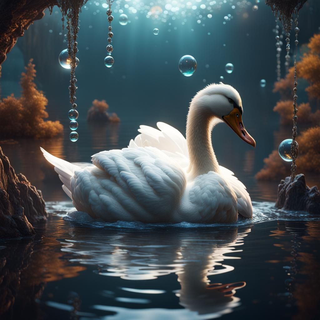 Swan Duck in Bubble: Detailed Matte Painting