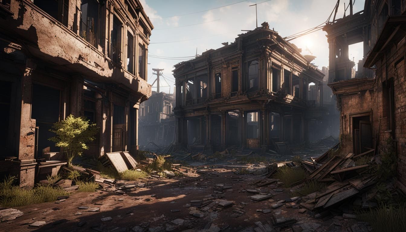 Rebuilt Ruined Neighborhood After Apocalypse: 3D Game Cinema...