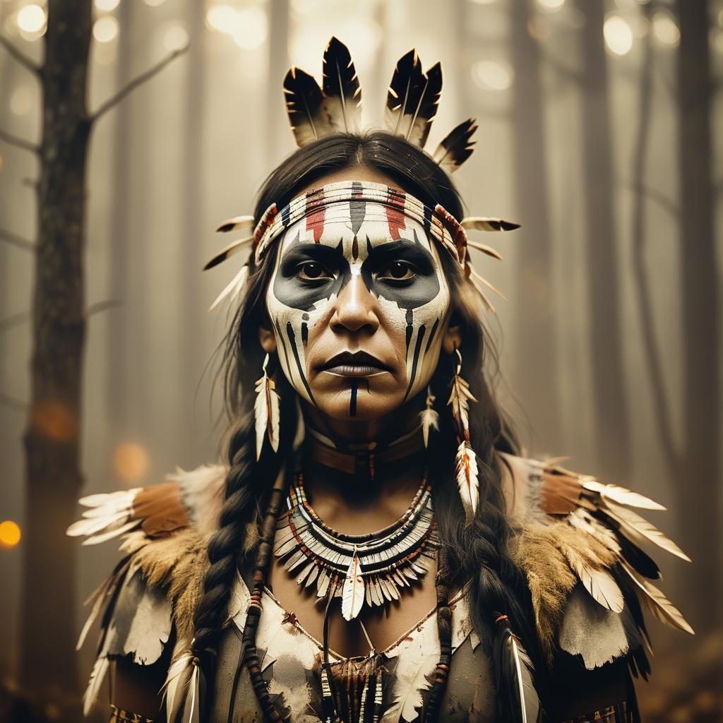 Native American woman wearing 
war paint