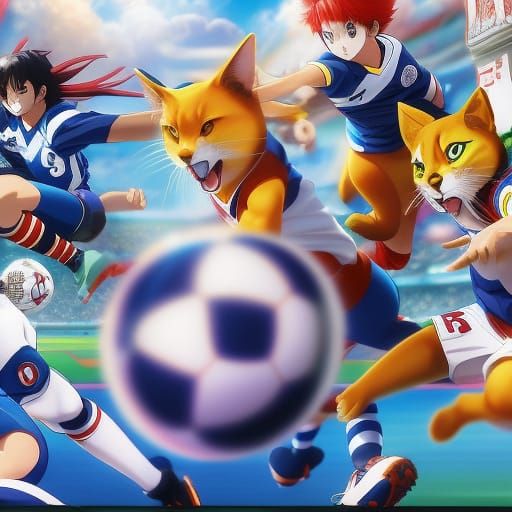 Cats Versus Dogs Soccer in Anime Style