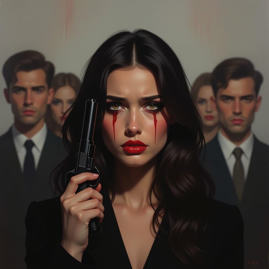 Woman in Despair, Dramatic Oil Painting Style