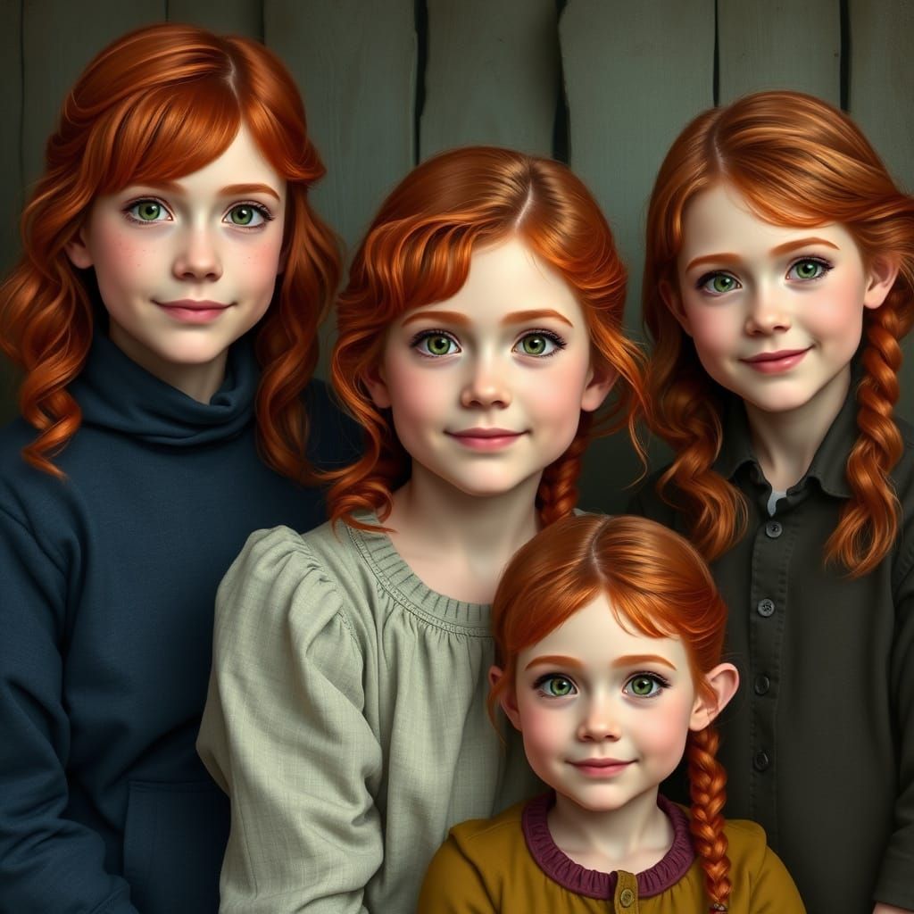 Sisters in Gentle Beauty: A Family Portrait with Soft Auburn...