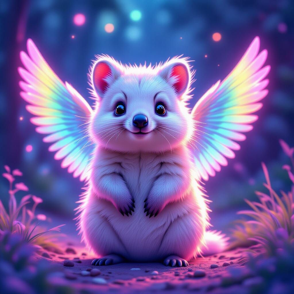 Rainbow Winged Quokka in Surrealist Style