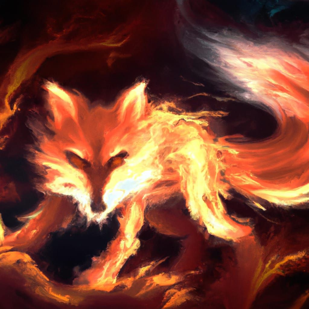 Spectral Red Fox with Fur of Smoke and Flame