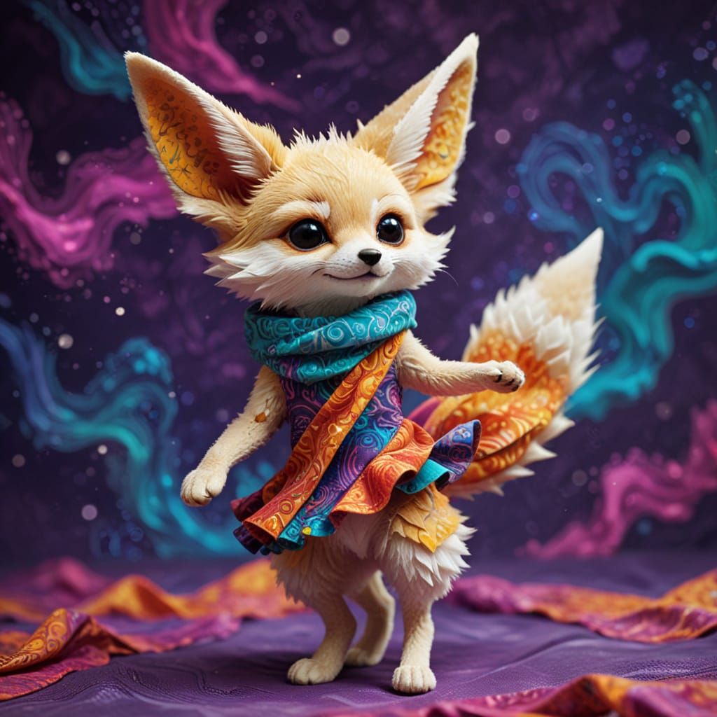 Whimsical Fabric Dancer in Vibrant Psychedelic Colors