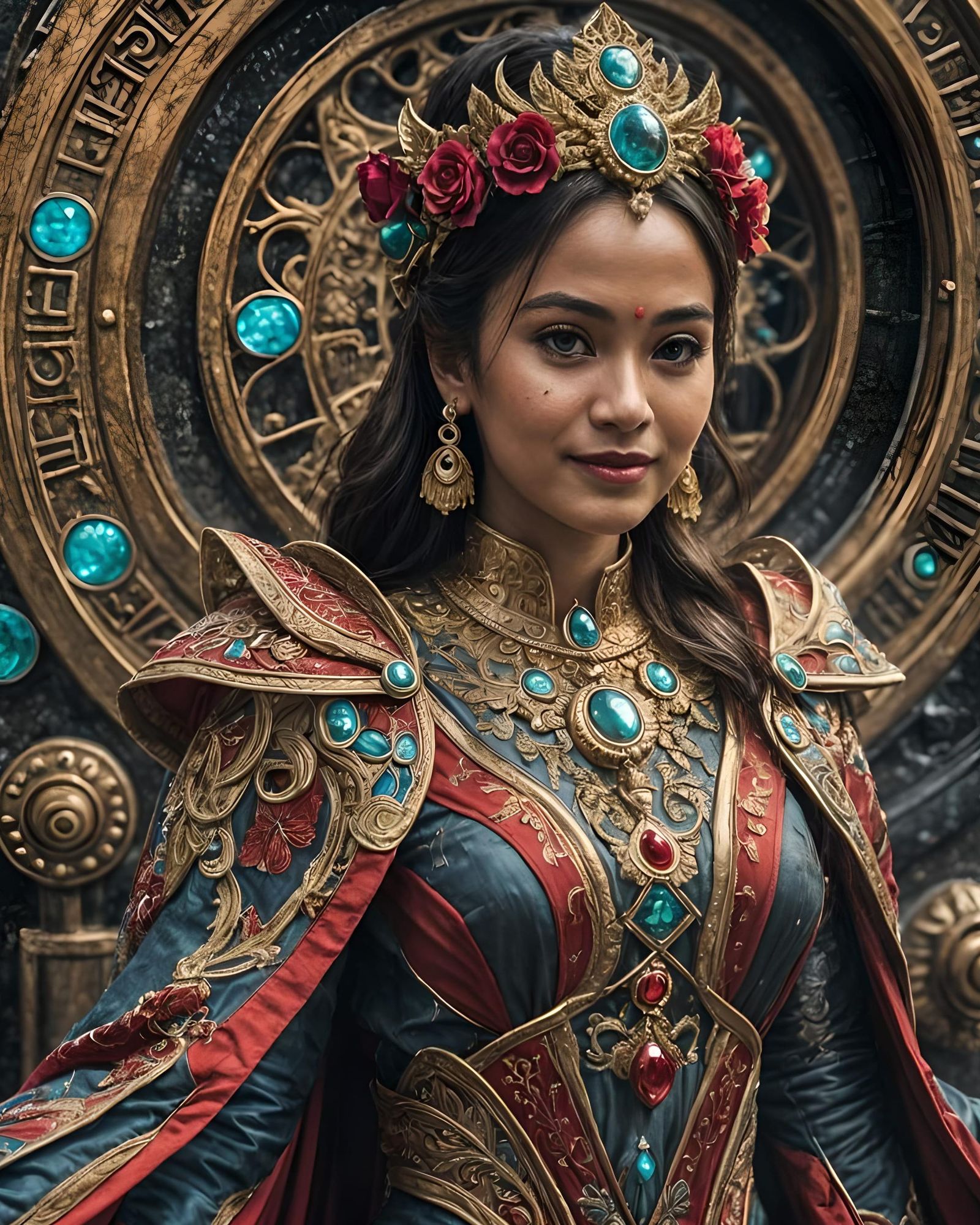 Beautiful Malay Woman in Red Dress, Hyperrealistic Portrait