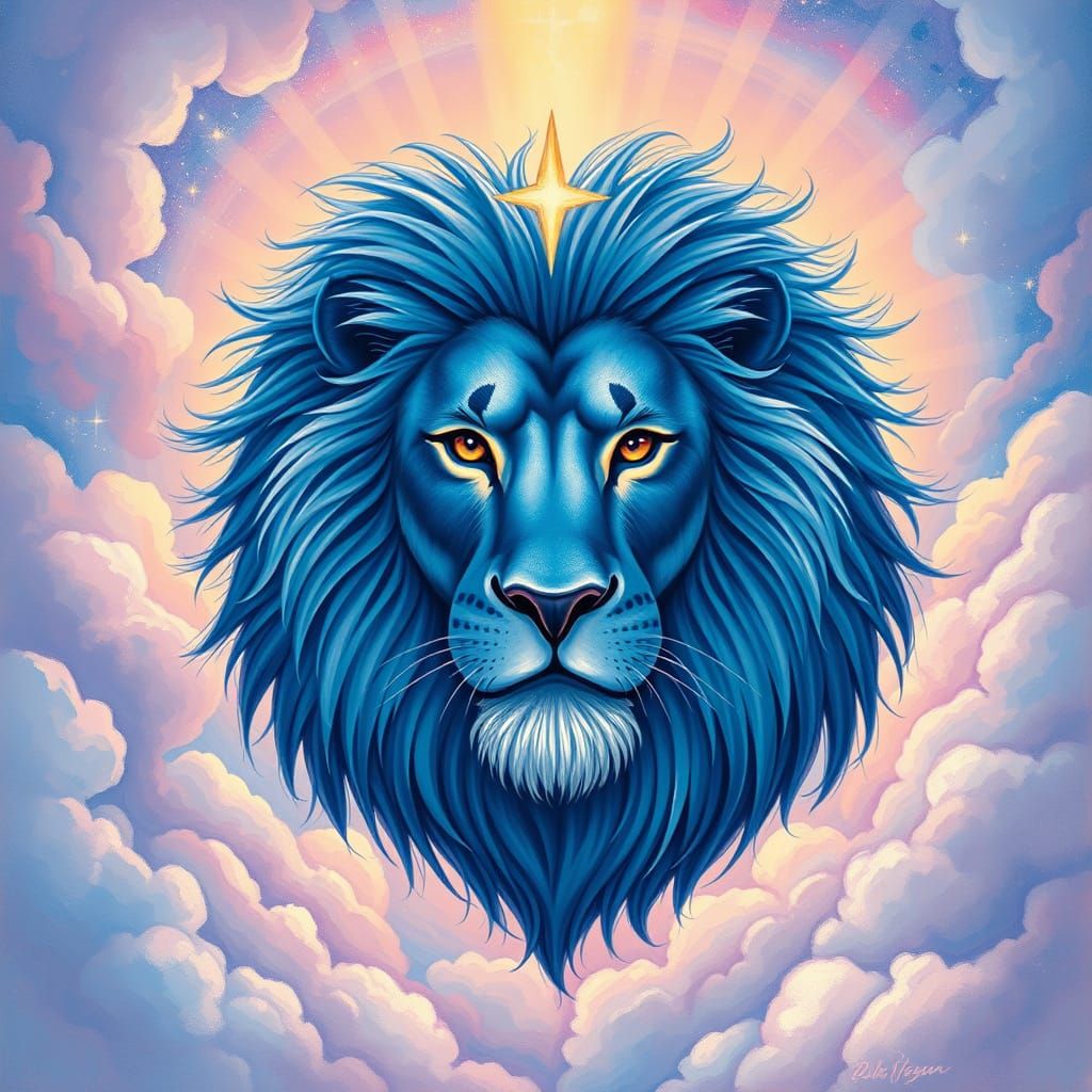 Surreal Blue Lion in a Vibrant Galaxy