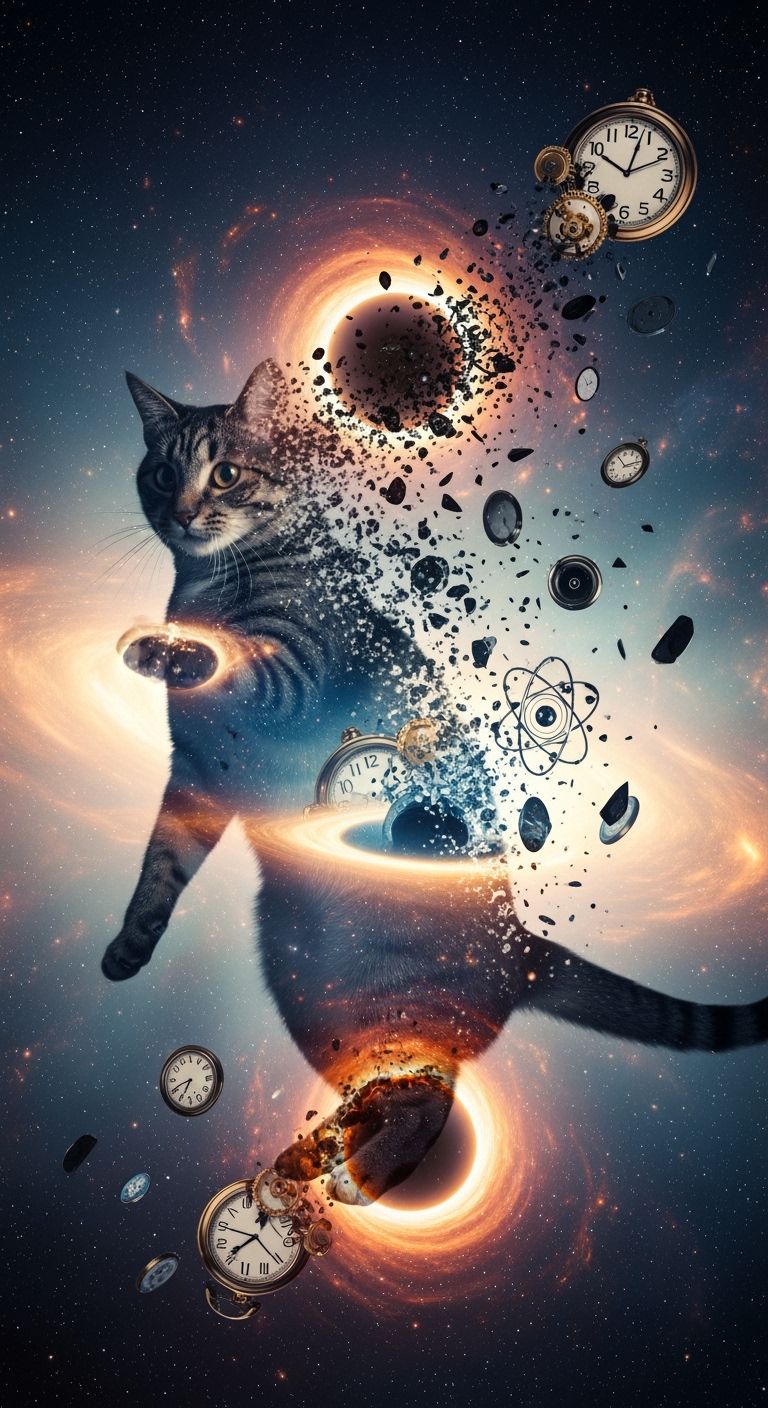 Cat Disintegrating into Cosmic Collapse in Surreal Double Ex...