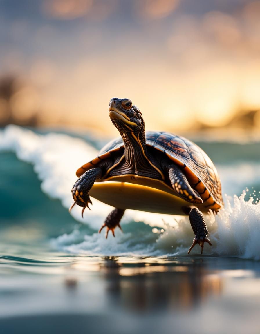 Box Turtle Surfing a Wave Photo