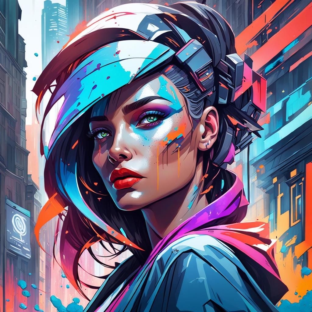 Dystopian Femme Fatale Portrait in Digital Art Style
