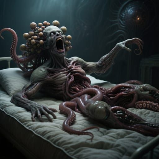 Grotesque Eldritch Figure Transforming into Azathoth, Cosmic...