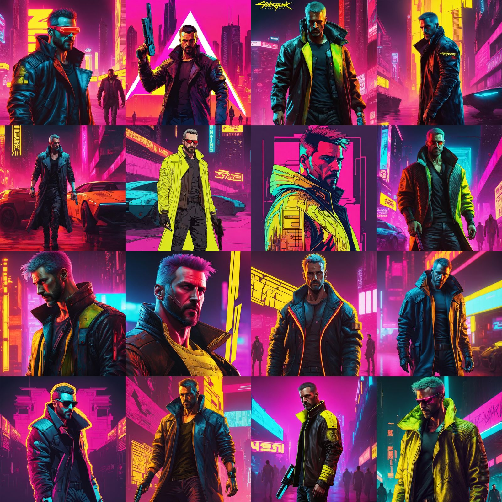 Cyberpunk Men in Neon Cityscape