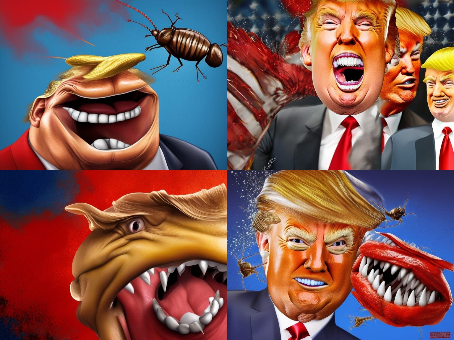 Hyperrealistic Cockroach Greeting Donald Trump in Splash Art
