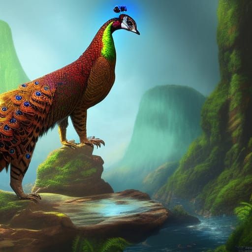 Fantastical Jaguar Peacock Hybrid Concept Art