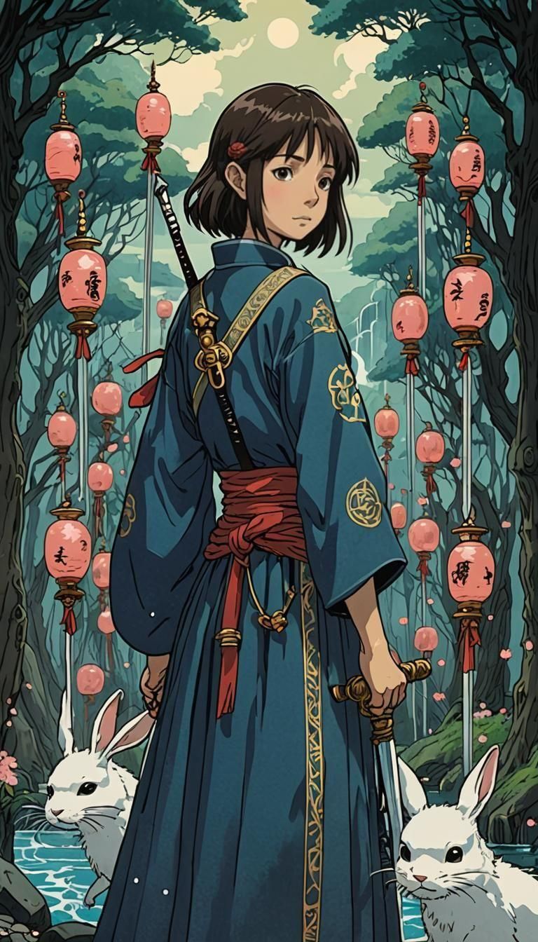 Five of Swords Tarot in Ghibli Style