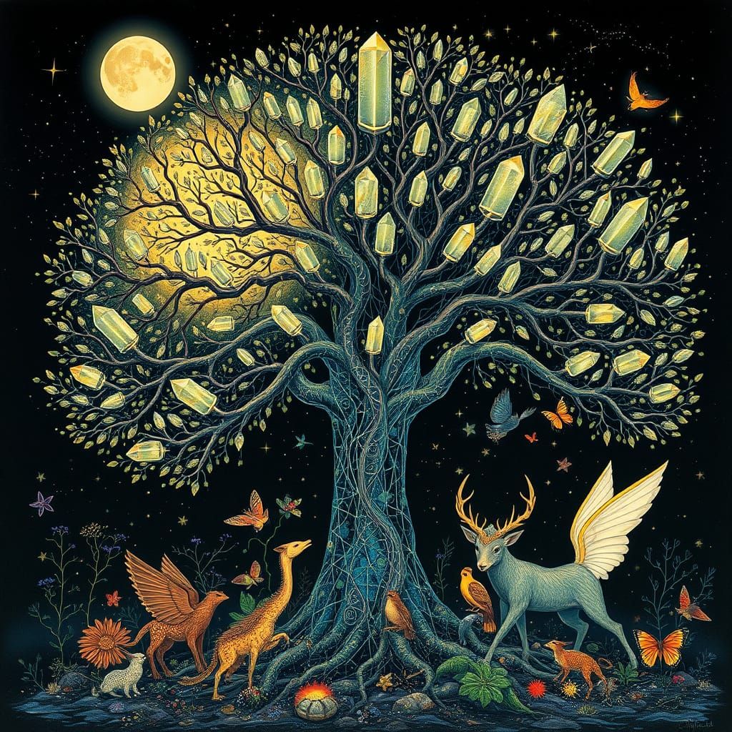 Crystal Tree Radiates Ethereal Beauty Under Moonlight