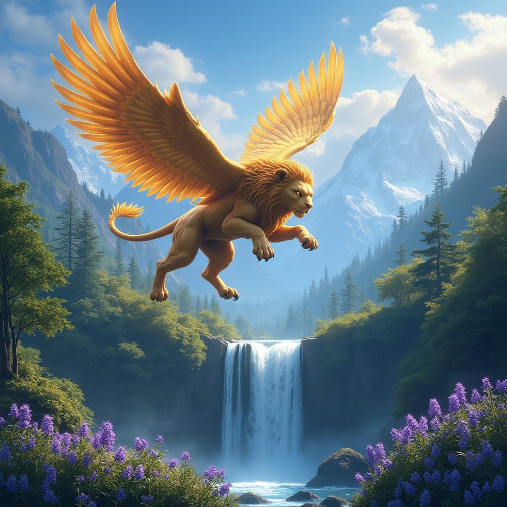 Majestic Mythical Creature Soars Above Exuberant Forest