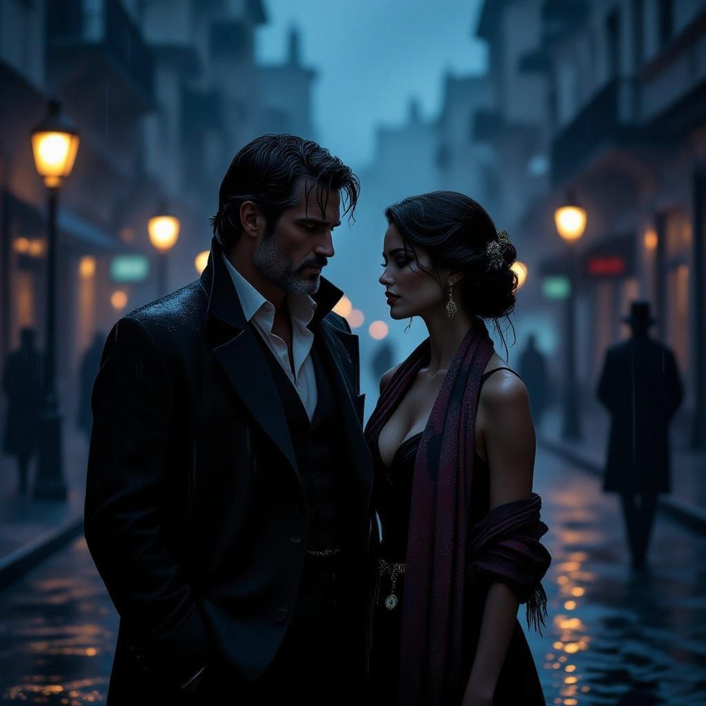 Melancholic Romance: Twilight City Street with Past Selves