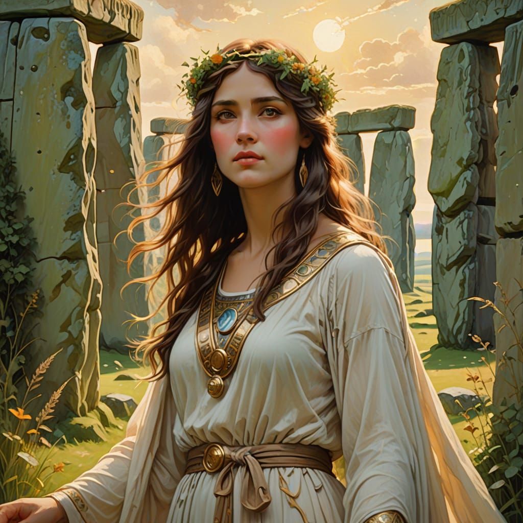 Goddess Aine at Stonehenge: An Oil Painting