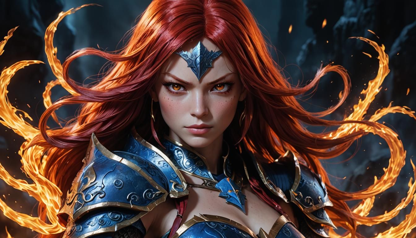 Fiery Sorceress Portrait in Art Nouveau Style