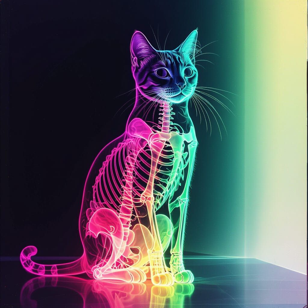 Neon Gradient Cat X-Ray with Dramatic Contrast