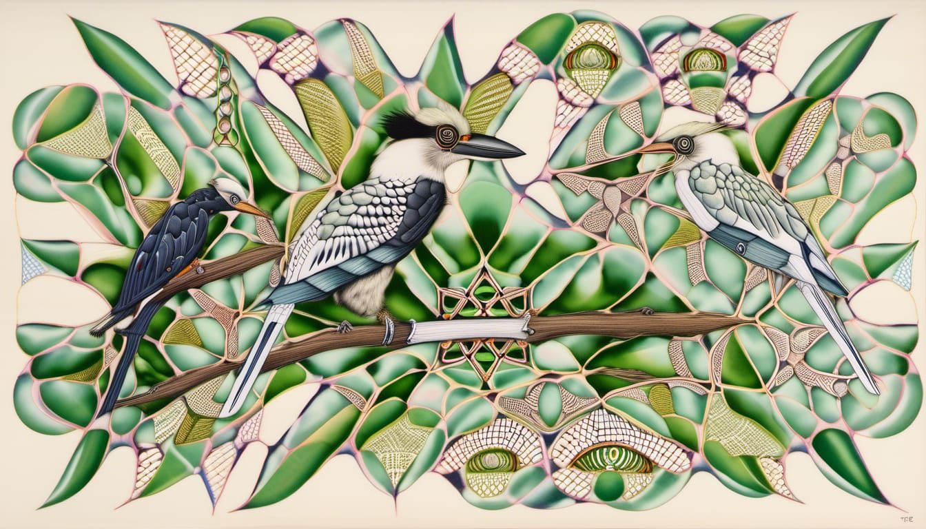 Kookaburra in Eucalyptus Garden with Fractal Energy