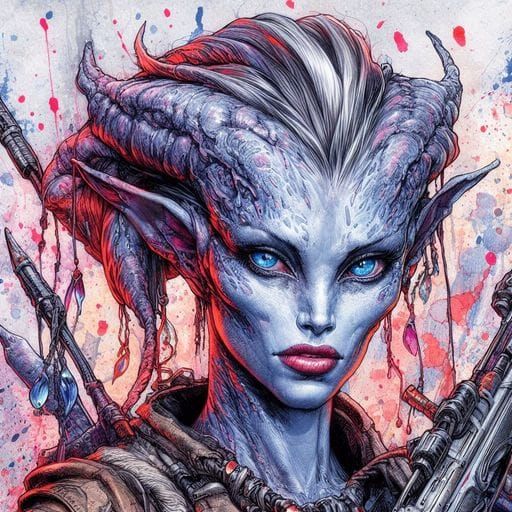 Beautiful Alien Female as Detailed Ink Art