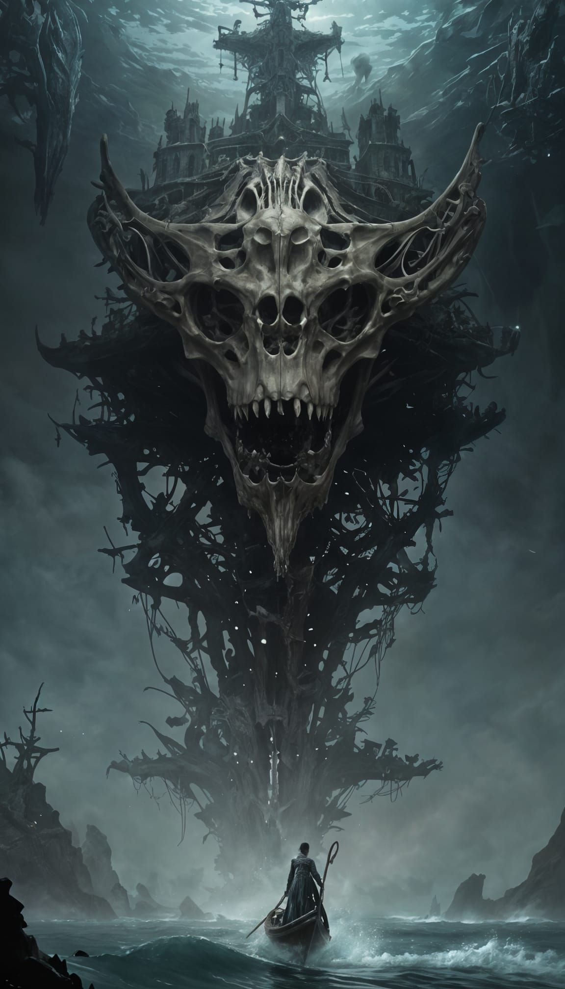 Horror Whale Skeleton in Doré Style